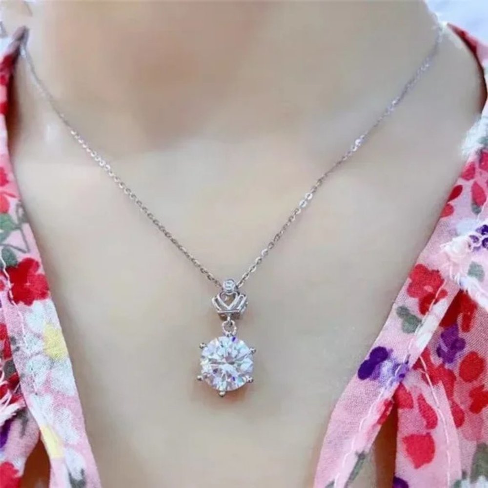 Certified 5ct. t.w. Diamond Moissanite Crown Necklace NEW - Picture 3 of 10
